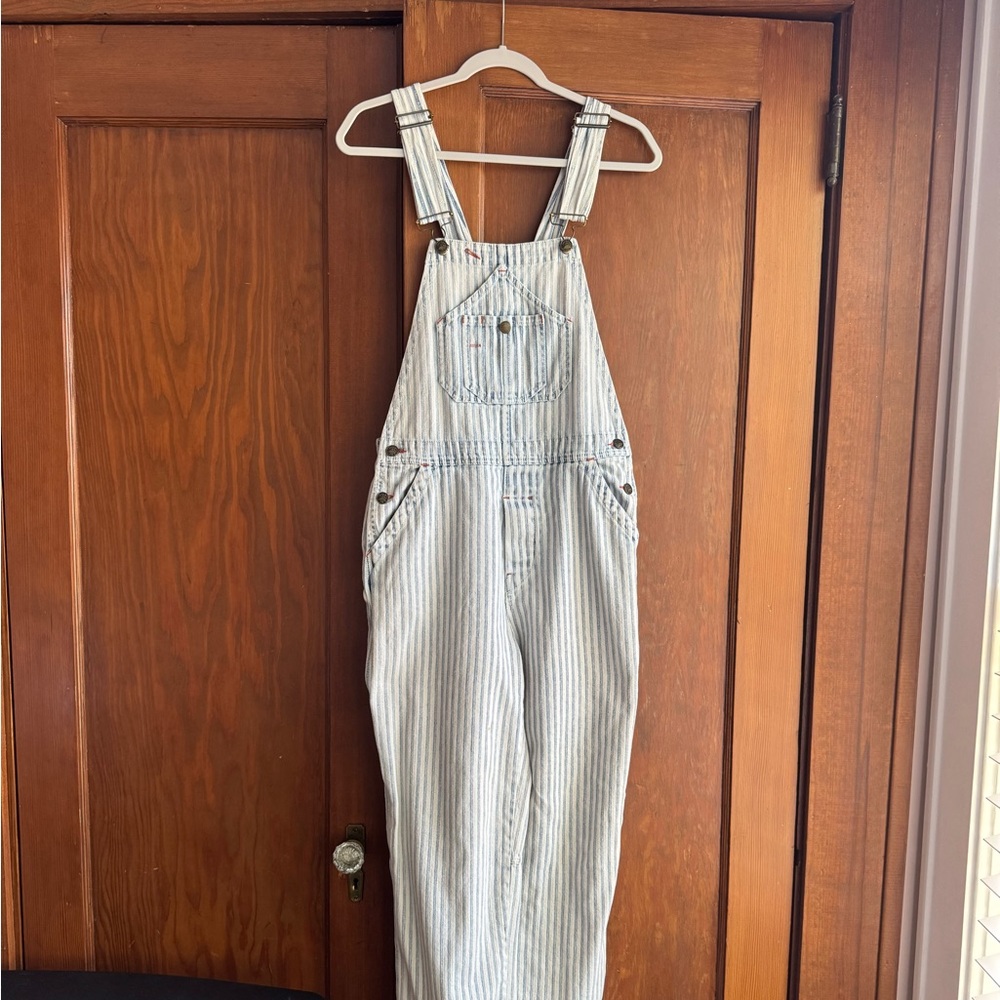 Faherty Blue and White Striped Overalls